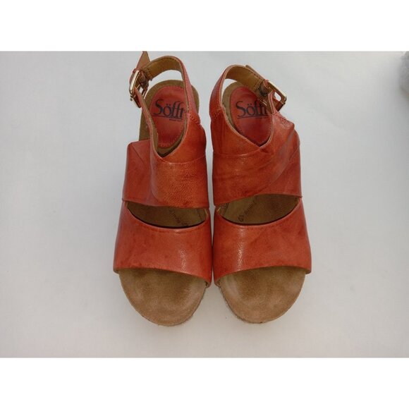 Sofft Corrina Latte Orange Red Embroidered Flowers Cork Wedge Sandals Size 6.5M - Picture 4 of 14